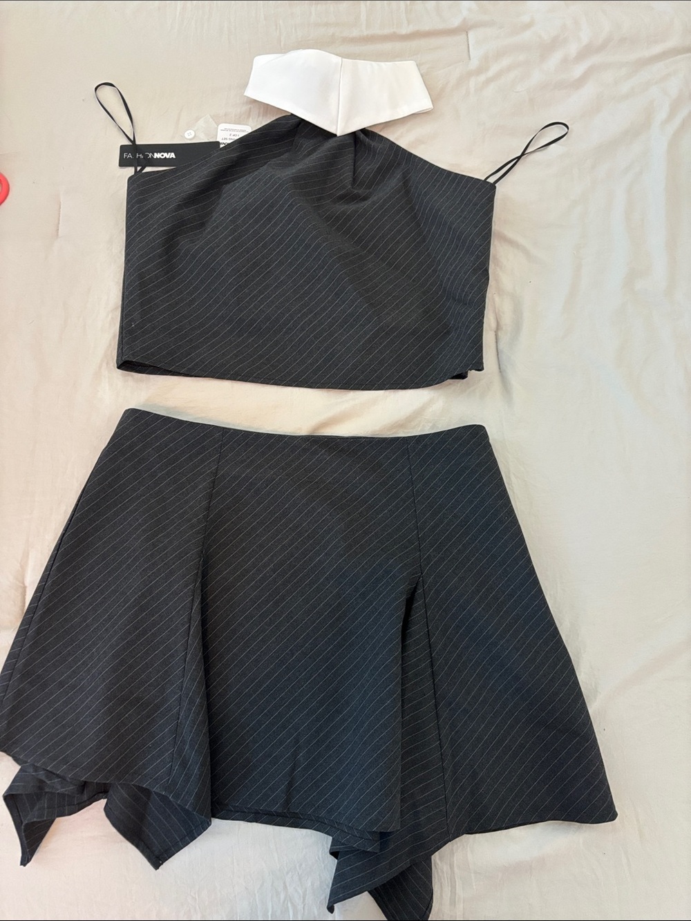 Fashion Nova Black Pinstripe Asymmetrical Two-Piece Set NWT M